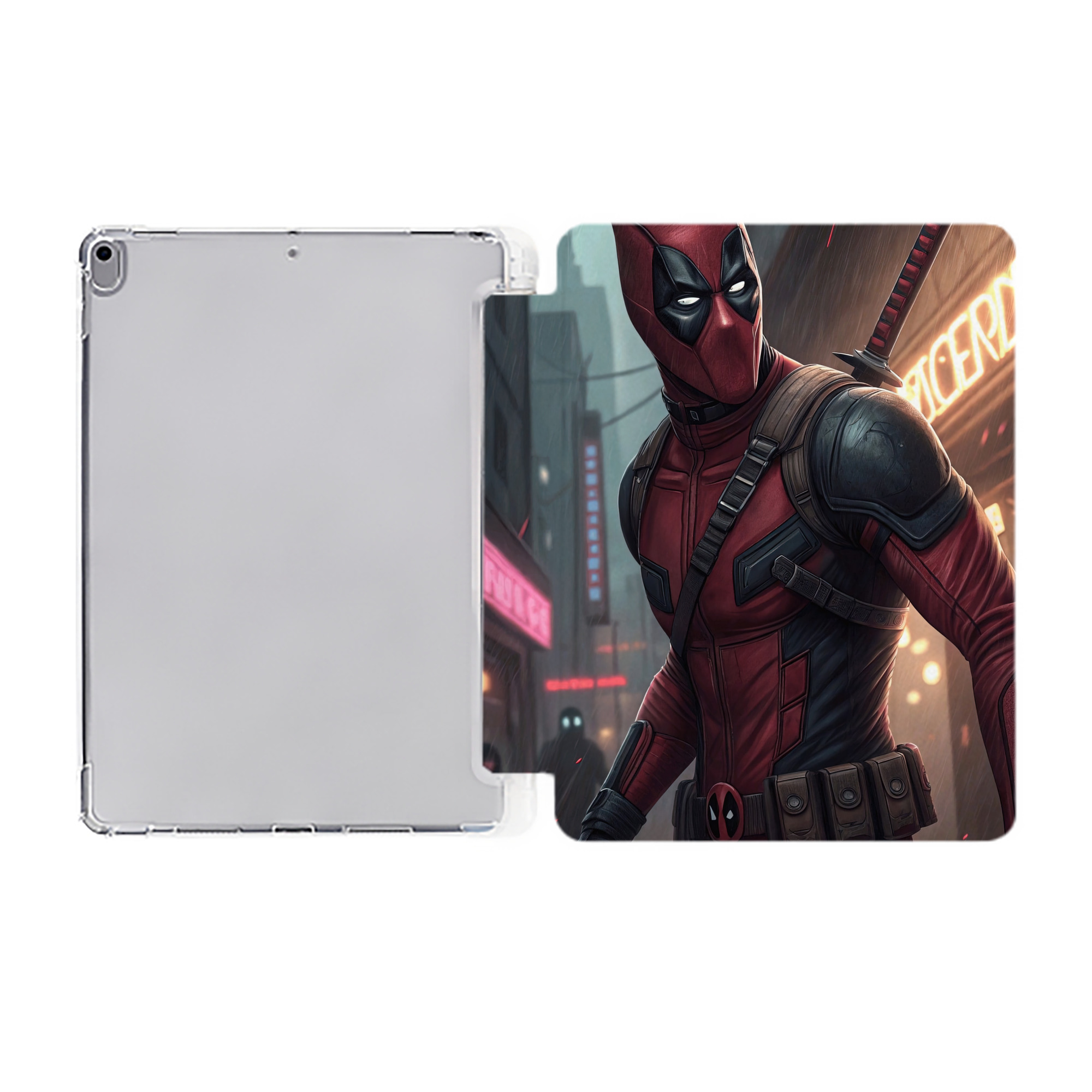 （画像用） Deadpool デッドプール IPad ケース ペン収納付き 三つ折りスタンド PUレザー×シリコン 対応機種9.5/10.5/10.9インチ